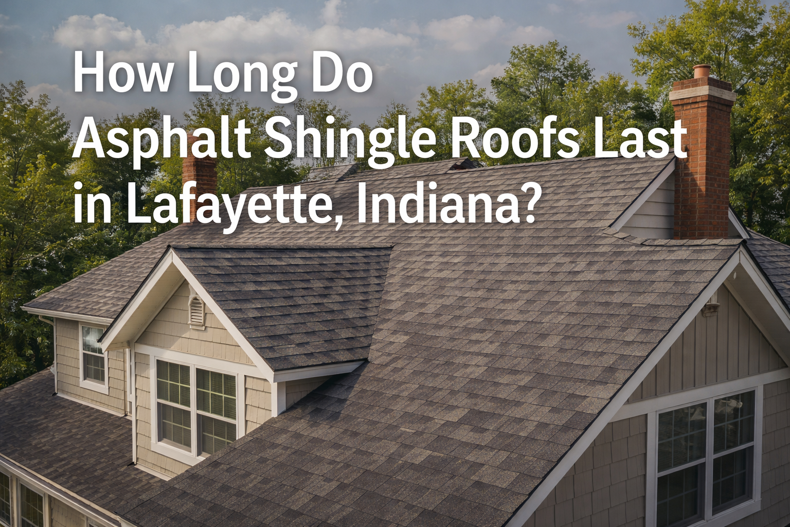 asphalt-shingle-roof-lafayette-indiana.jpg (Adjust filename to match your media library naming.) Featured Image Alt Text Primary alt text (recommended) Asphalt shingle roof on a residential home in Lafayette, Indiana Alternative alt text options Asphalt shingle roofing showing normal wear on a Lafayette home Residential asphalt shingle roof exposed to Indiana weather conditions Close-up of asphalt shingles on a Lafayette Indiana house (Use only one per image.) Image Title (Optional but Helpful) Asphalt Shingle Roof Lifespan in Lafayette Indiana Image Caption (Optional) Asphalt shingle roofs in Lafayette experience wear from temperature swings, storms, and seasonal weather. If you want, next I can Create the internal linking plan for this post Build the FAQ schema version Or package this post into a roofing content cluster with inspections, replacement, and storm damage pages You said Create the feature image ChatGPT said Image created • Roof durability in Lafayette, Indiana Share You said Creat the image with out the title for the overlay ChatGPT said Image created • Suburban roof in Lafayette, Indiana Share ChatGPT can make mistakes. Check important info. Activity · 5m 17s Pro thinking