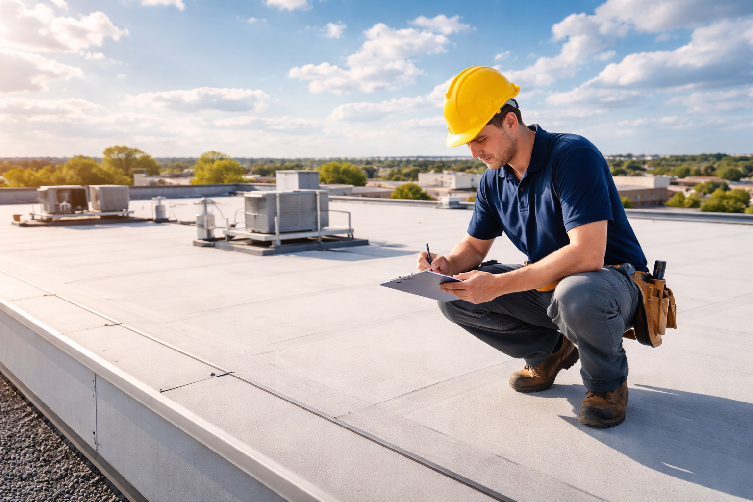 Roof inspection on a sunny afternoon