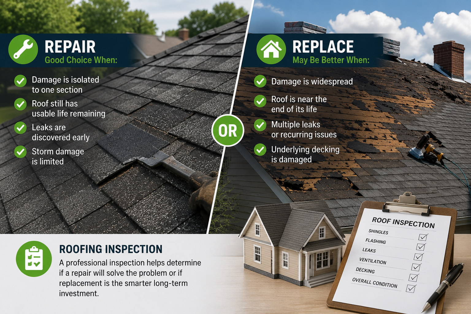 Roof repair vs replacement comparison